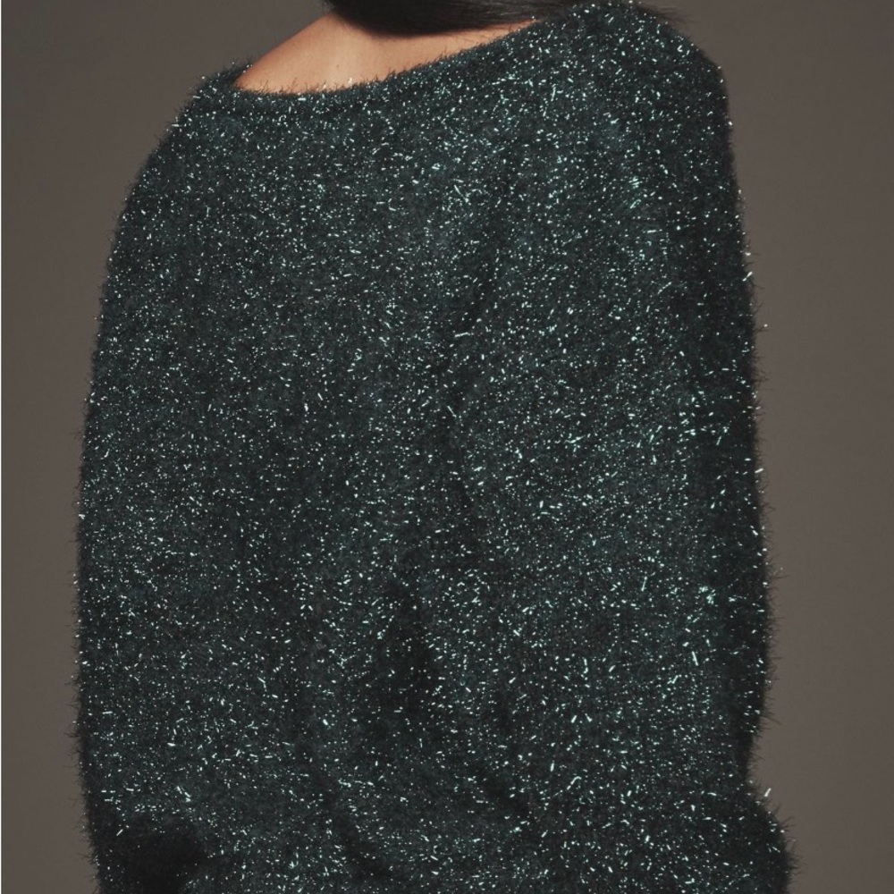 Anthropologie Off-the-Shoulder Sparkle Fuzzy Sweater - Dark green - Picture 2 of 4